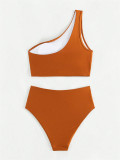 Solid Color Pleated Split Swimsuit