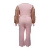 V-neck Mesh Patchwork Long Sleeved Jumpsuit