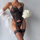 Mesh Stockings Embroidered Flower Suspender Fun Lingerie Set in Europe and America
