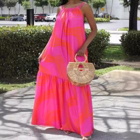 Vacation Style Camisole Dress with Open Back Camisole Long Skirt