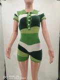 Knitted Woolen Color Blocking Short Sleeved Shorts and Jumpsuit