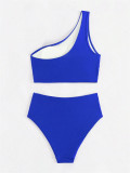 Solid Color Pleated Split Swimsuit