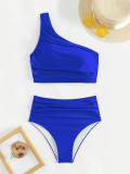Solid Color Pleated Split Swimsuit