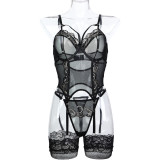 Mesh Stockings Embroidered Flower Suspender Fun Lingerie Set in Europe and America