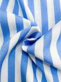 Vertical Striped Loose Long Side Slit Short Sleeved Shirt