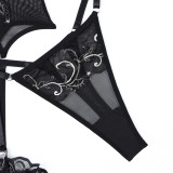 Mesh Stockings Embroidered Flower Suspender Fun Lingerie Set in Europe and America