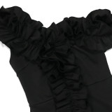 Solid Color Single Shoulder Pleated Zou Sexy Dress