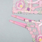 Flower Embroidered Cute Bow Two Piece Perspective Set