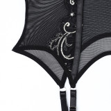 Mesh Stockings Embroidered Flower Suspender Fun Lingerie Set in Europe and America
