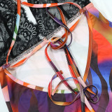 V-neck Exposed Backpack Buttocks Printed Dress