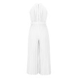 Hanging Neck Sleeveless Pleated Jumpsuit Wide Leg Pants
