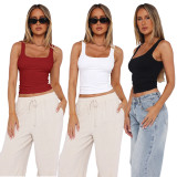 Casual Solid Color Tight Fitting Bottom Top
