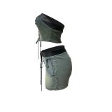 Tie Up Bra Shorts Elastic Denim Bra Set