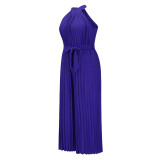 Hanging Neck Sleeveless Pleated Jumpsuit Wide Leg Pants