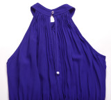 Hanging Neck Sleeveless Pleated Jumpsuit Wide Leg Pants