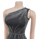 Diagonal Shoulder Hot Diamond Split Dress