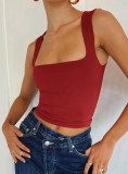 Casual Solid Color Tight Fitting Bottom Top