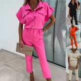 Loose single breasted waistband jumpsuit