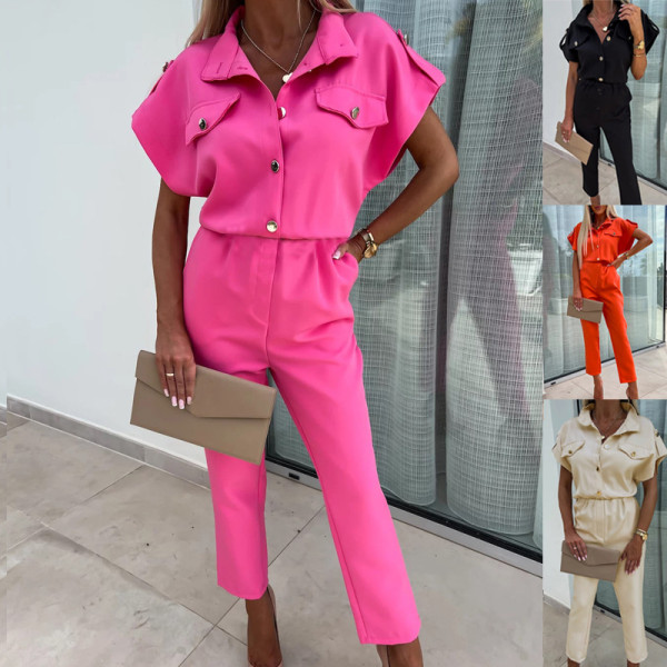 Loose single breasted waistband jumpsuit