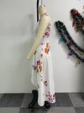 Printed Waistband V-neck Sleeveless Slit Dress