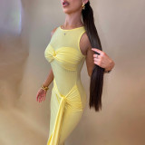 Round Neck Sleeveless Strapless Pleated Slim Fit Long Skirt