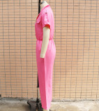 Loose single breasted waistband jumpsuit