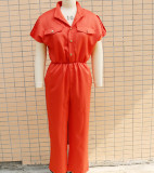 Loose single breasted waistband jumpsuit