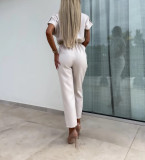 Loose single breasted waistband jumpsuit