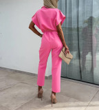 Loose single breasted waistband jumpsuit