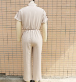 Loose single breasted waistband jumpsuit