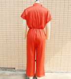 Loose single breasted waistband jumpsuit