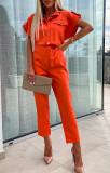 Loose single breasted waistband jumpsuit