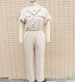 Loose single breasted waistband jumpsuit