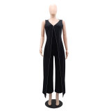 V-neck Sleeveless Jumpsuit Straight Leg Pants