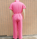 Loose single breasted waistband jumpsuit