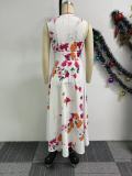 Printed Waistband V-neck Sleeveless Slit Dress