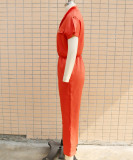 Loose single breasted waistband jumpsuit