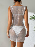 Sleeveless Elastic Mesh Hollowed Out Sparkling Rhinestone Dress
