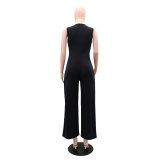 V-neck Sleeveless Jumpsuit Straight Leg Pants