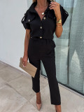 Loose single breasted waistband jumpsuit