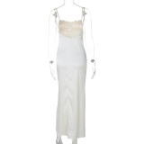 Solid Satin Sexy Backless Suspender Dress