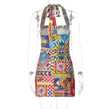 Lace Up Neckline Backless Dress