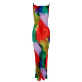 Printed Pleated Slim Fit Camisole Dress