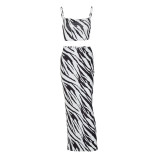 Printed Bra and Suspender Top Slim Fit Skirt Set