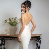 Solid Satin Sexy Backless Suspender Dress