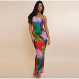 Printed Pleated Slim Fit Camisole Dress