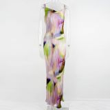 Printed Pleated Slim Fit Camisole Dress