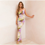 Printed Pleated Slim Fit Camisole Dress
