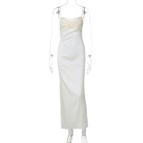 Solid Satin Sexy Backless Suspender Dress