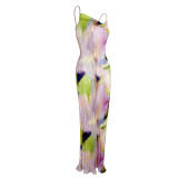 Printed Pleated Slim Fit Camisole Dress